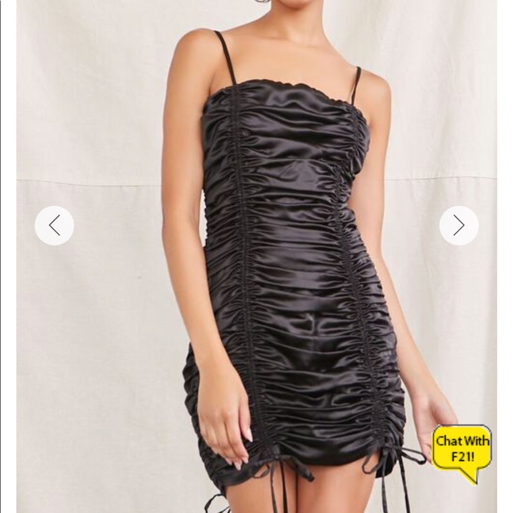 Ruched Satin Mini Dress, black, NWT, size L